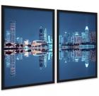 Kit 2 Quadros Foto Cidade - Luzes Reflexo 33x24cm - com vidro