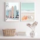 Kit 2 Quadros Fotografias Praia Soft PranchasDeSurf 45x34cm - com vidro
