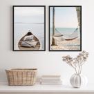 Kit 2 Quadros Fotografias Praia Soft Serenidade 33x24cm - com vidro