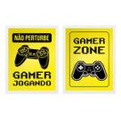 Kit 2 Quadros Gamer Zone Amarelo 24x18cm - com vidro Kit 2 Quadros Gamer Zone Amarelo 24x18cm - com vidro
