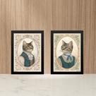Kit 2 Quadros Gato e Gata - Clássicos Vintage 24x18cm - com vidro