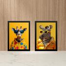 Kit 2 Quadros Girafa e Zebra Fashion De Óculos 24x18cm