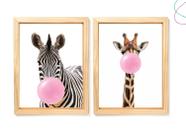 Kit 2 Quadros Girafa e Zebra Mascando Chiclete