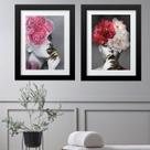 Kit 2 Quadros Grandes Mulher Flores - 60x48cm