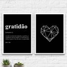 Kit 2 Quadros Gratidão Coração Preto 33x24cm Kit 2 Quadros Gratidão Coração Preto 33x24cm