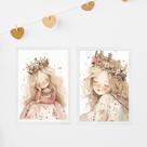 Kit 2 Quadros Infantis Menina Princesa 45x34cm - com vidro Kit 2 Quadros Infantis Menina Princesa 45x34cm - com vidro