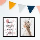 Kit 2 Quadros Infantis Menina - Tenha Coragem Seja Gentil 45x34cm
