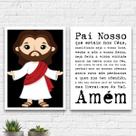 Kit 2 Quadros Infantis Oração Pai Nosso 24x18cm - com vidro Kit 2 Quadros Infantis Oração Pai Nosso 24x18cm - com vidro