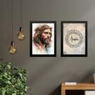 Kit 2 Quadros Jesus Aquarela - Pai Nosso 45x34cm - com vidro