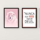 Kit 2 Quadros Leão Rosa Nunca FoiSorte 33x24cm Kit 2 Quadros Leão Rosa Nunca FoiSorte 33x24cm