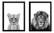 Kit 2 Quadros Leoa Leão Natureza Animal Foto Conjunto