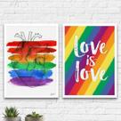 Kit 2 Quadros Lgbt Coração Gay 45X34Cm - Madeira Preta