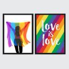 Kit 2 Quadros LGBT Love Is Love 33x24cm