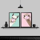 Kit 2 Quadros Lhama E Avestruz Chiclete 33X24 Moldura Preta