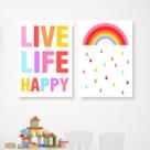 Kit 2 Quadros Live Life Happy 33x24cm