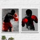 kit 2 Quadros Lutadores De Boxe 45x34cm - com vidro