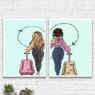 Kit 2 Quadros Melhores Amigas Viajantes 24x18cm - com vidro Kit 2 Quadros Melhores Amigas Viajantes 24x18cm - com vidro