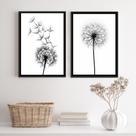 Kit 2 Quadros Minimalistas Flor DenteDeLeão 24x18cm