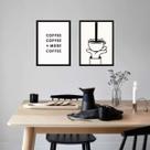 Kit 2 Quadros Minimalistas More Coffee 33x24cm - com vidro