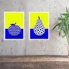 Kit 2 Quadros Modernos Para Cozinha - Frutas 33x24cm - com vidro