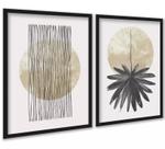 Kit 2 Quadros Neutros Bege Linhas Folha Aquarela 24x18cm - com vidro