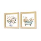 Kit 2 quadros para banheiro, lavabo, lavanda, wc, flores, vaso, banheira, cacto 20x20cm