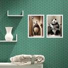Kit 2 Quadros Para Banheiro Urso Panda 24x18cm - com vidro