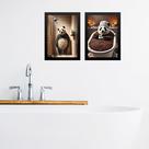 Kit 2 Quadros Para Banheiro Urso Panda - Café 45x34cm