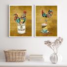 Kit 2 Quadros Para Cozinha Galos Country 45x34cm - com vidro