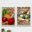 Kit 2 Quadros Para Cozinha Vegetais E Frutas 24x18cm