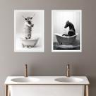 Kit 2 Quadros Para Decorar Banheiro - Boi e Cavalo 33x24cm - com vidro