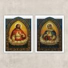 Kit 2 Quadros Sacros Coração De Jesus E Maria 24x18cm