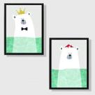 Kit 2 Quadros Sea Bear 33x24cm - com vidro