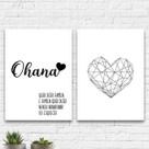 Kit 2 Quadros Significado Ohana Coração 33x24cm