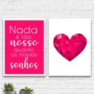kit 2 Quadros Sonhos Coração Geométrico Pink 24x18cm - com vidro