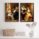 Kit 2 Quadros Vintage Mulher Tocando Piano 24x18cm