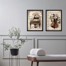 Kit 2 Quadros Vintage Piano E Violino - Flores 24x18cm - com vidro