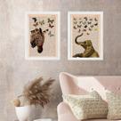 Kit 2 Quadros Zebra e Elefante Com Borboletas 24x18cm - com vidro