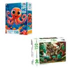 kit 2 quebra cabeças 150 peças infantil- T-Rex e Polvo Fundo do Mar