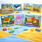 Kit 2 Quebra-Cabeças de Madeira Infantil, Temas Sortidos, com Caneta e Apagador