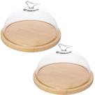 Kit 2 Queijeiras 20cm Vidro Base Bambu Porta Frios Bird Wolff Mesa Posta Boleira