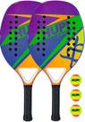 Kit 2 Raquetes Beach Tennis HUPI Carbon/Fiberglass Sprint + 3 Bolas de Beach Tennis HUPI Pro