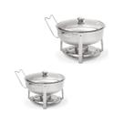 Kit 2 Rechaud Redondo 5l Banho Maria Aço Inox Suporte Tampa