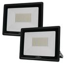 Kit 2 Refletor de Led Slim 100W Prova Dágua Preto Bivolt