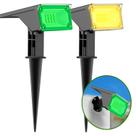 Kit 2 Refletor Ecoforce Solar 6 Leds 50x Mais Forte Dual Color Verde e Branco Quente Ambar Spot Jardim Chão Parede Luminária