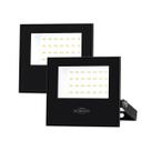 Kit 2 Refletor Holofote LED Slim 50W Preto IP65 Blumenau Bivolt