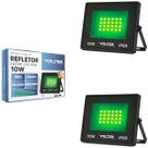 Kit 2 Refletor Led Volter Eco 10w Luz Verde Ip65 Preto