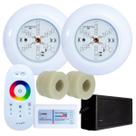Kit 2 Refletores Led 6w RGB ABS e Adaptadores Cano 50mm e Comando para Iluminação Piscina Kit 2 Refletores Led 6w RGB ABS e Adaptadores Cano 50mm e Comando para Iluminação Piscina