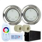 Kit 2 Refletores Led 6w RGB Inox S e Adaptadores Cano 50mm e Comando para Iluminação Piscina Kit 2 Refletores Led 6w RGB Inox S e Adaptadores Cano 50mm e Comando para Iluminação Piscina