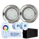 Kit 2 Refletores Led 6w RGB Inox S e Comando para Iluminação Piscina Fibra